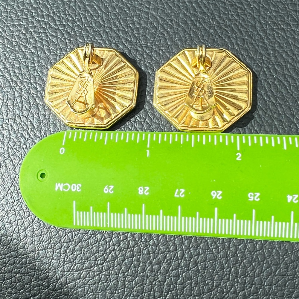 Vintage Yves Saint Laurent YSL Green and Gold-Tone Hexagon Earrings - Picture 2 of 5